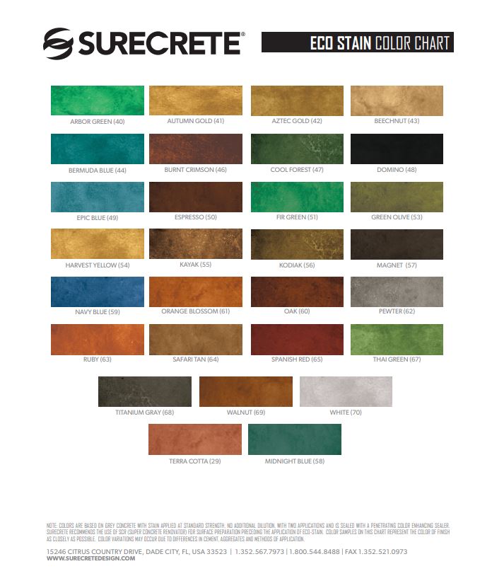 Surecrete EcoStain Color Chart